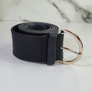 Simons Italian Leather Belt Black with Gold Half-Round Buckle